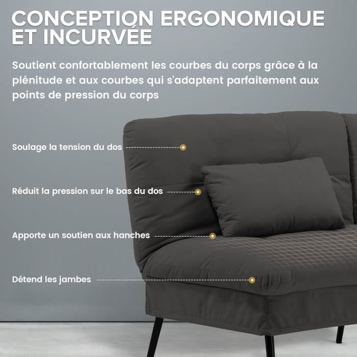 Sofá conversível de pelúcia, sofá de 3 lugares, pés de metal, 174 * 55 * 72 cm, preto