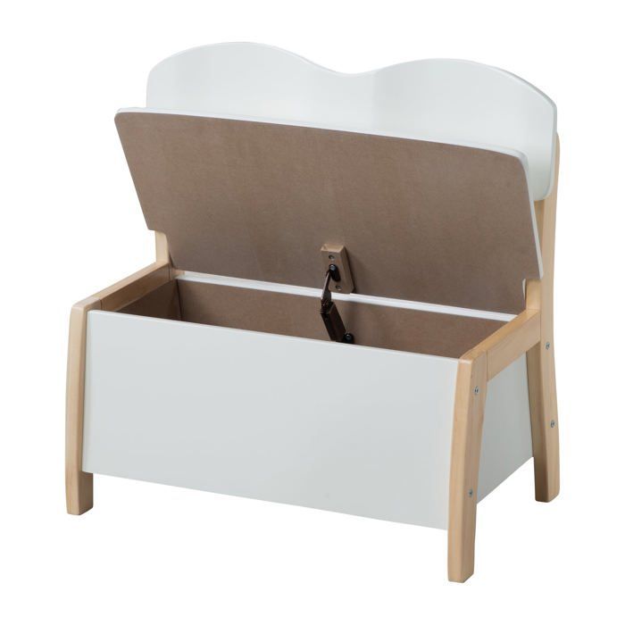Banc Coffre à Jouets pour Enfant en Bois - ROBA - Meuble de Rangement 2 en 1 - Blanc / Naturel