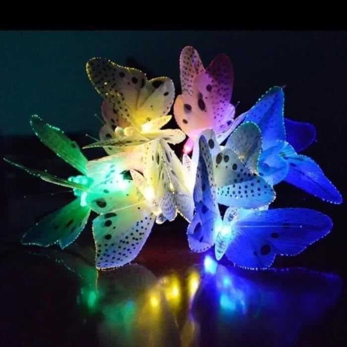 Guirnalda de luces para exteriores - 12 LED - Alimentación solar - Mariposa de fibra - Colorida