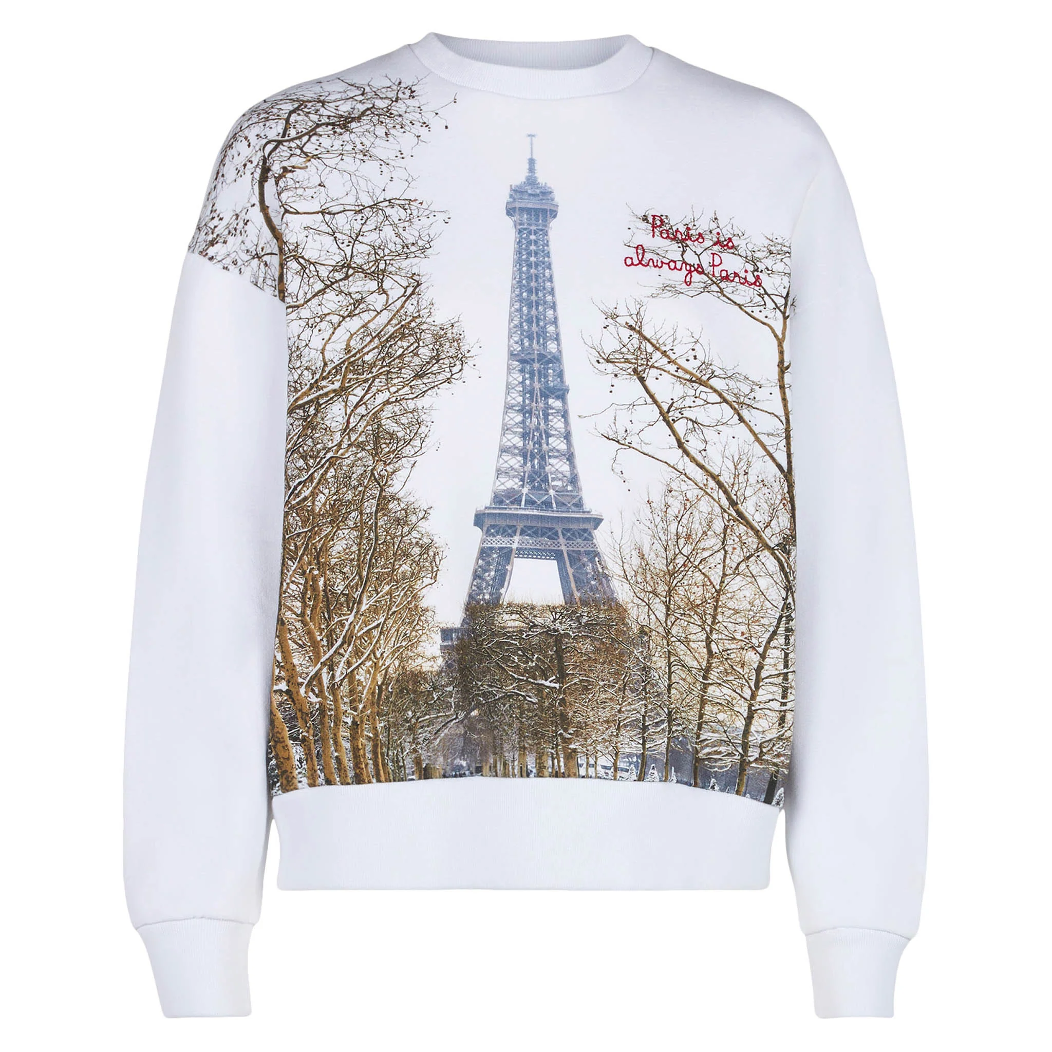 Fleece-Sweatshirt mit Paris-Postkartenmuster für Damen