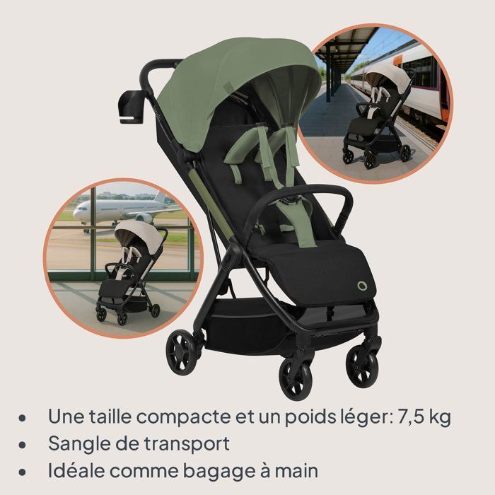 LIONELO Julie Air Ultra-Compact Stroller - Automatic Folding - Airplane Compatible - Up to 22kg - UPF 50 Canopy - Sage
