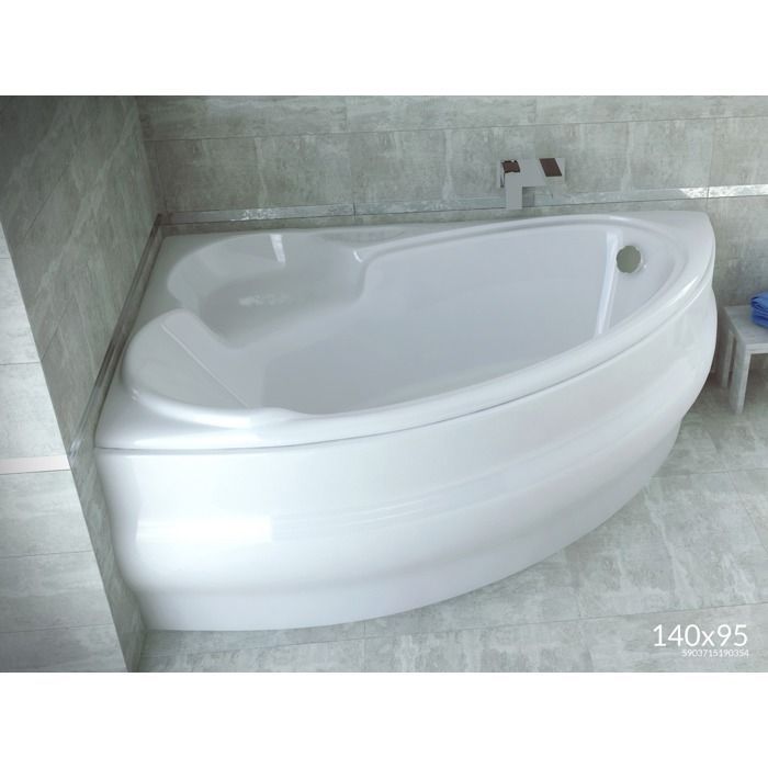Corner bathtub 140x95 Left-hand opening with acrylic apron, siphon, and feet