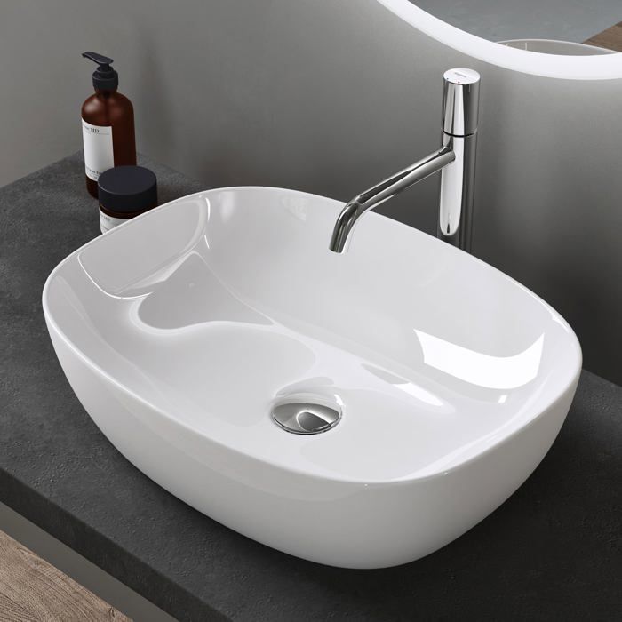 Lavabo de encimera ovalado de cerámica blanca doporro con revestimiento NANO Easy Clean Brüssel104 51x39,5x14 cm