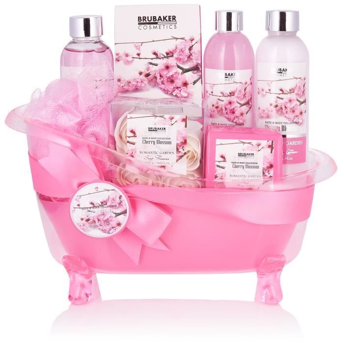 BRUBAKER Cosmetica Bad- & Doucheset - 7-delig - in een decoratief bad - Cadeau-idee - Kersenbloesem