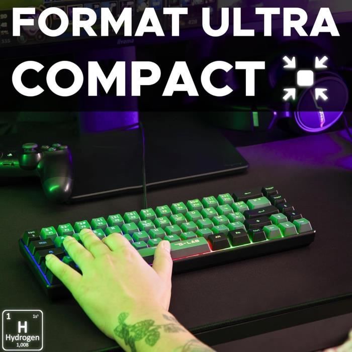 Teclado Gamer - The G-Lab - KEYZ HYDROGEN - Tamanho Compacto 60% - Retroiluminado - Com Fio - Preto/Cinza