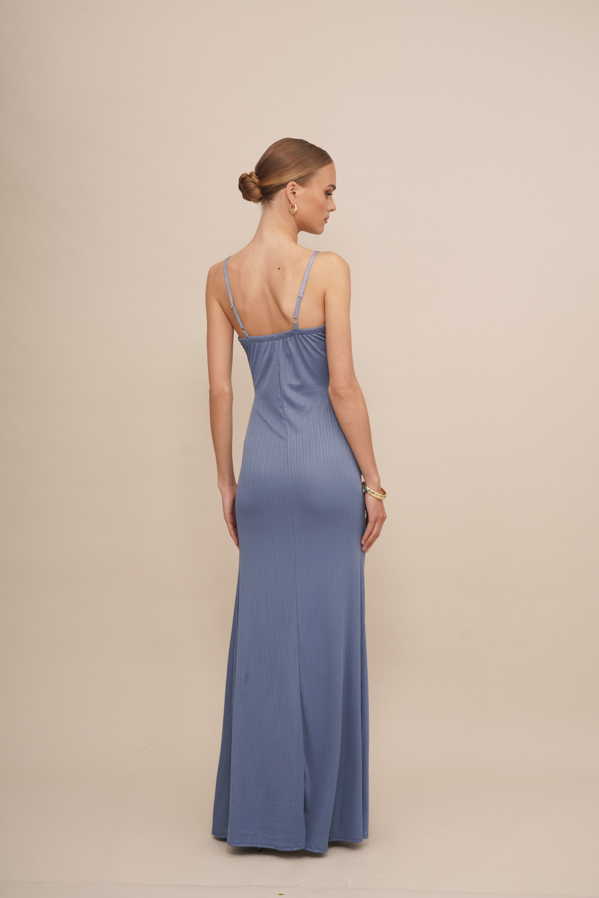 WAL G. CINDY ROUCHED - Maxi-jurk - denimblauw