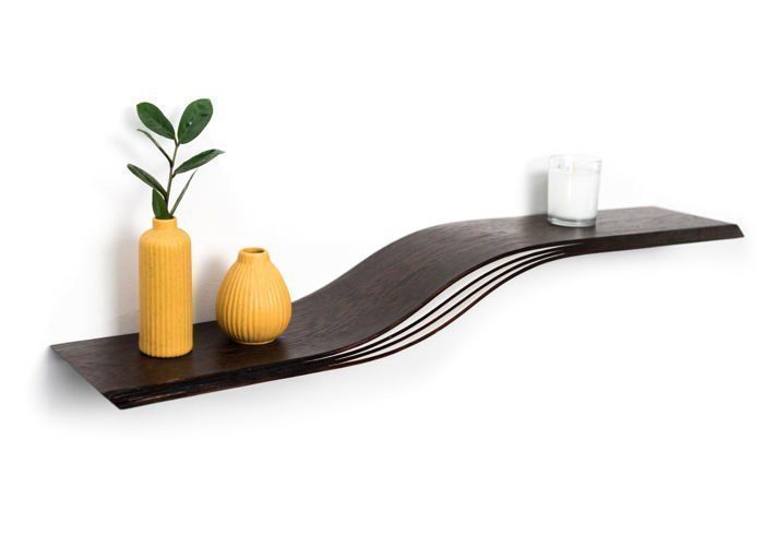 Designer wall shelf - EWART WOODS - Wenge wood, 93 cm - modern floating wavy