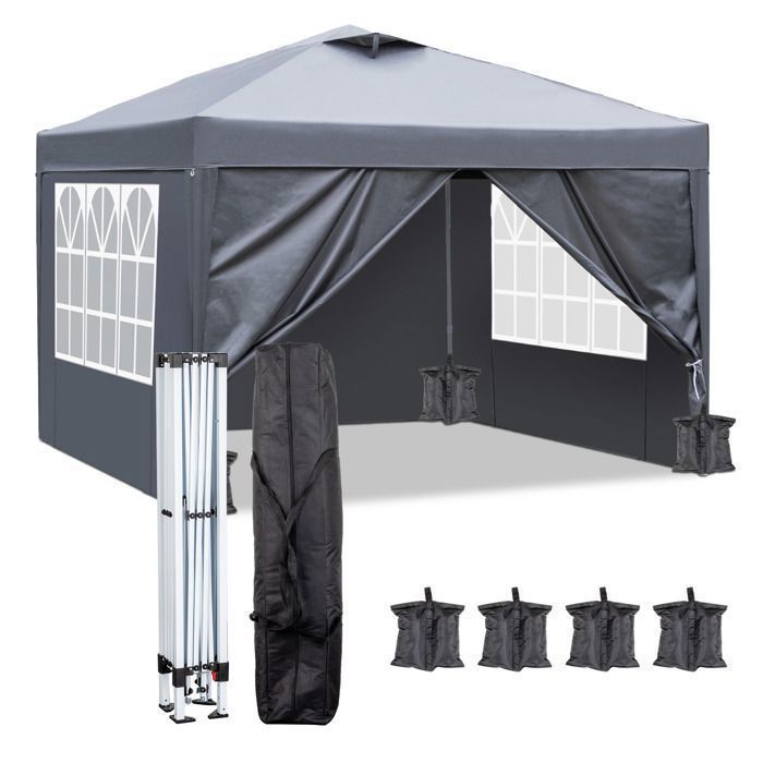 Gazebo da giardino pieghevole 3x3 m con 4 pannelli laterali per matrimoni, esterni, giardino, feste, 4 sacchi di sabbia inclusi.