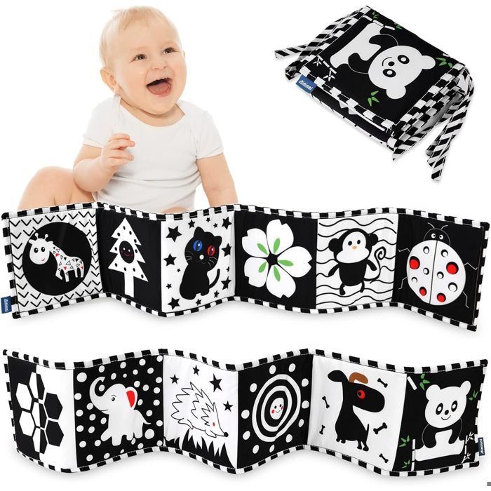Livre Tissu Bébé Livre d'éveil 0 3 6 Mois Livre Noir et Blanc Bébé  -MKISHINE- Livre Doux Froissé Livre pour Bébé