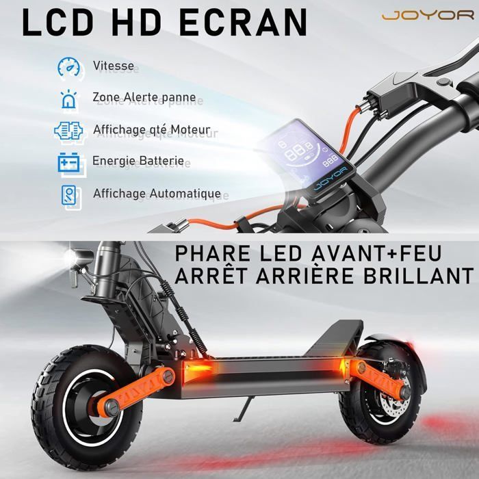 JOYOR S8S - Trottinette électrique - Deux moteurs 1200W - batterie 48V 26Ah - Max 55km/h - Autonomie 75km -10'' pneus  - Noir