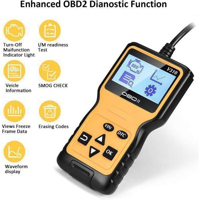 Outil de Diagnostic Auto - Lecteur de Codes Erreur Moteur, Lire et Effacer les Codes, Scanner de Diagnostic Aut OUTIL DE DIAGNOSTIC