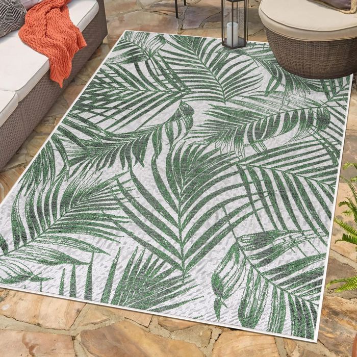 Carpetsale24 Tapis extérieur 120 x 170 cm terrasse balcon jardin cuisine et salon Vert Tapis style bohème motif palmier