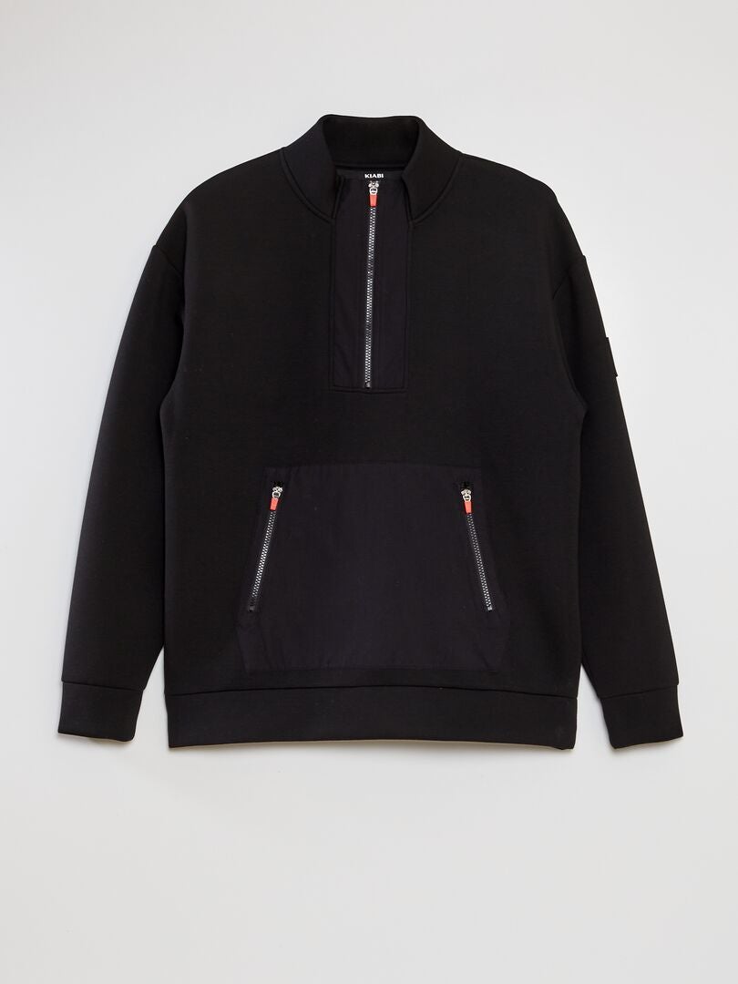 Moletom de neoprene com zíper no pescoço - PRETO