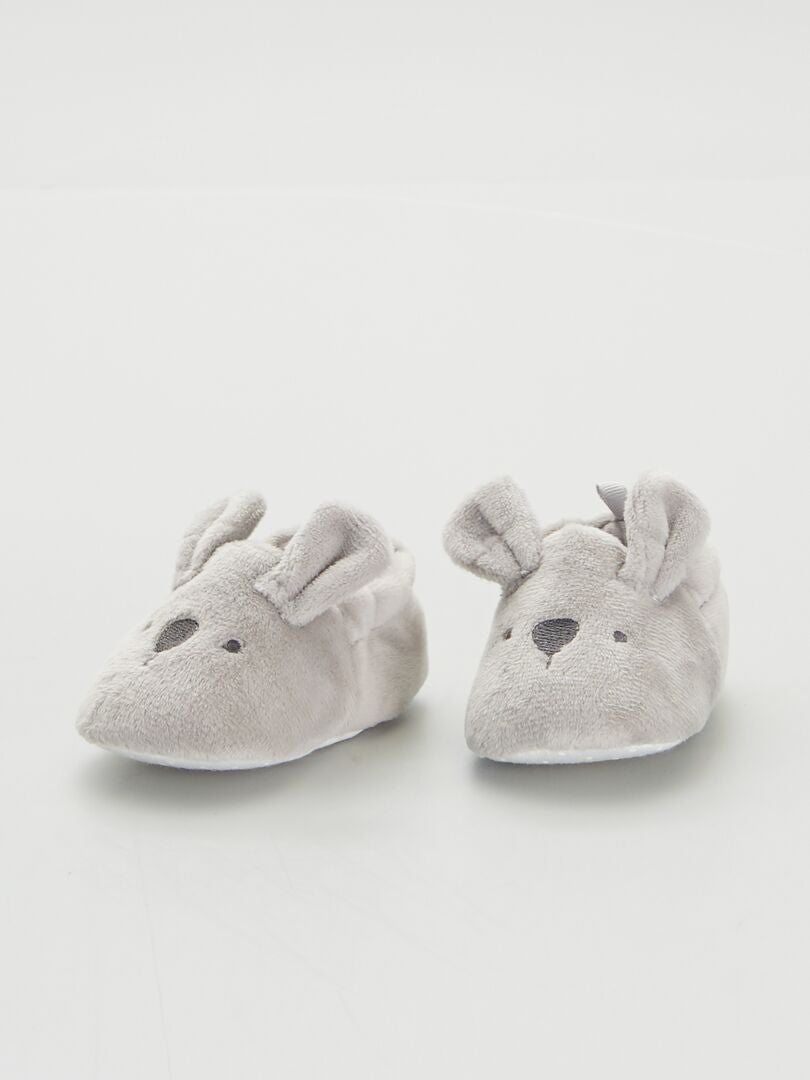 Pantufas de veludo para bebê - cinza
