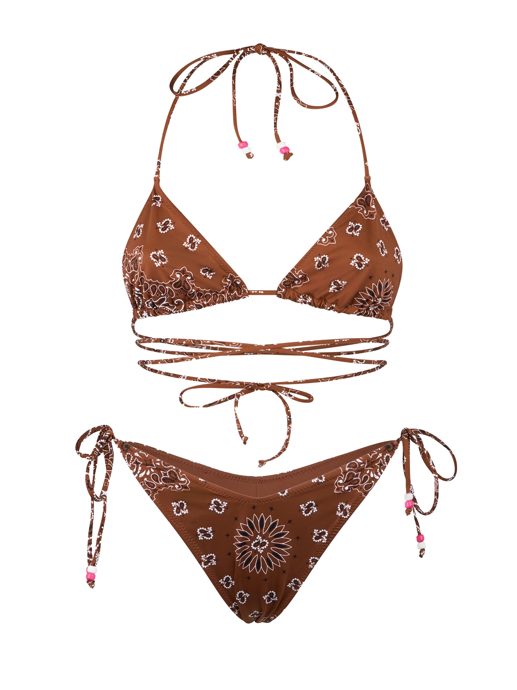 Damesbandana-driehoekbikini met hoog uitgesneden bikinibroekje