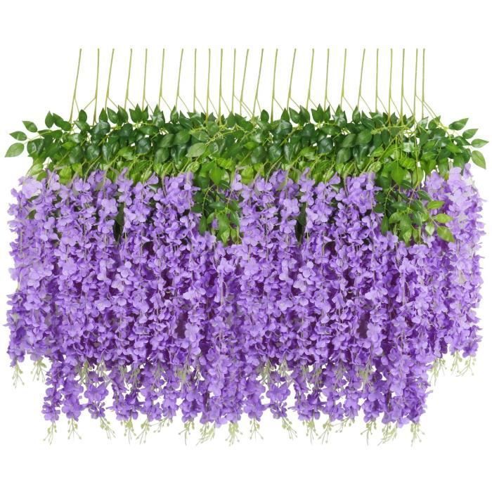 Set mit 12 künstlichen Glyzinienranken aus Seide – BIGILANTUH – Partydekoration – Lila – 110 cm