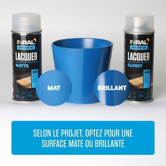 Vernis acrylique transparent brillant INRAL Lacquer – séchage rapide, protection chaleur & rayures – 400 ml