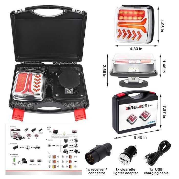 Luces traseras magnéticas inalámbricas para remolque, kit de luces LED recargables e impermeables IP65, luces de freno e intermitentes para camión.