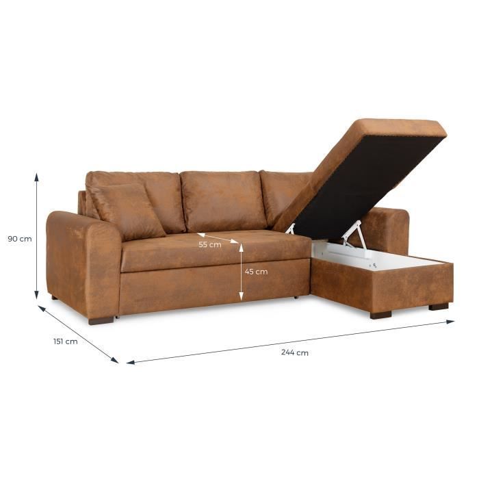 Divano letto angolare reversibile a 4 posti - Tessuto marrone vintage - L 244 x P 151 x H 90 cm - HAMILTON - Prodotto in Ucraina