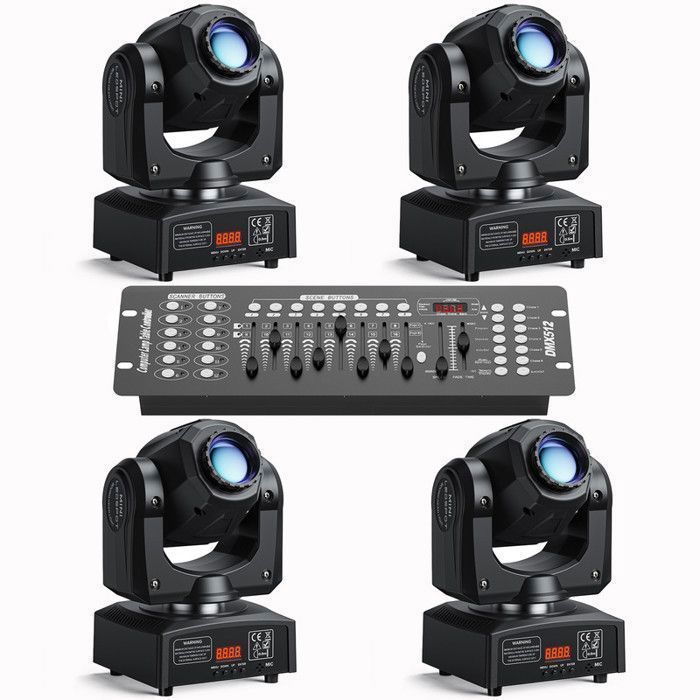 JAJALUYA 4PCS 120W Lyre LED Lumière de Scène - Jeux de Lumiere DJ 8 Gobo 8 Couleurs DMX pour Disco Mariage Avec 192 Console