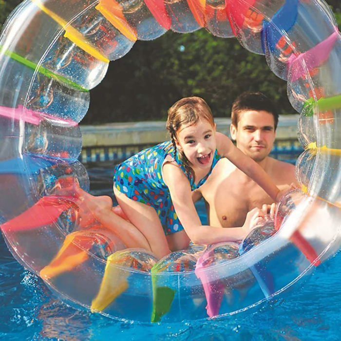 Flotteur gonflable à roulettes, roue à eau colorée de 40 pouces, jouet de piscine à roulettes pour enfants et adultes en plein air