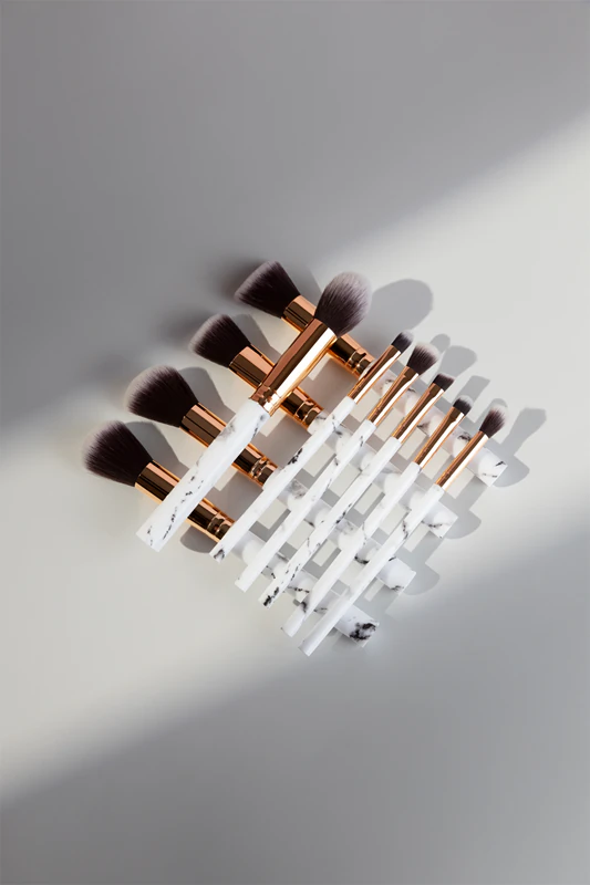 Sada štětců na make-up Zoë Ayla, 10 kusů, mramorová sada štětců s pouzdrem