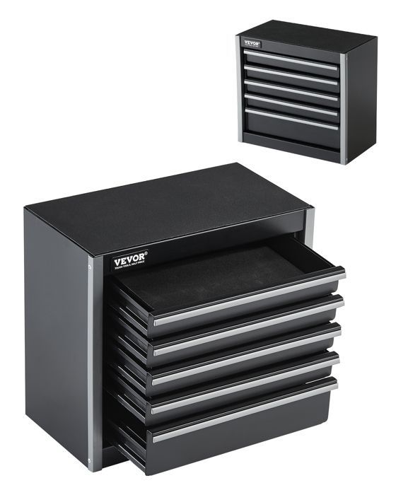 Boîte à Outils Métal-VEVOR-520 mm-218 mm-Caisse à Outils Acier Portable avec 5 Tiroirs, Petit Coffre Outillage-Noir