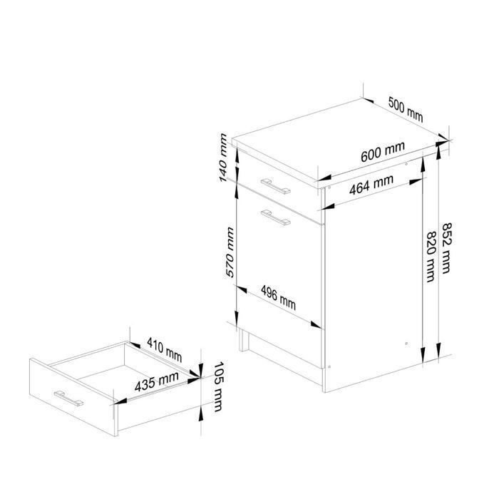 Meuble de cuisine bas AKORD S50 OLIWIA modulable Blanc 50 cm 1 porte 1 tiroir façade Blanche 2 étagères 50x46x85 cm