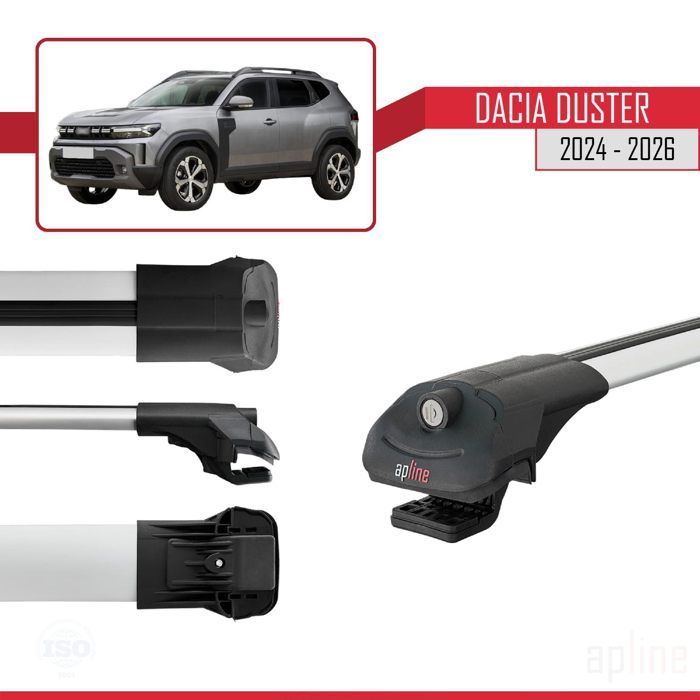 Barras de techo ACE-1 compatibles con Dacia Duster 3 (P1310) 2024-2026, portaequipajes para coche, aluminio gris, 2 barras.
