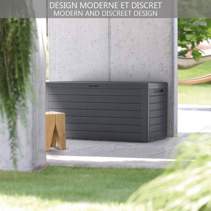Caja de almacenamiento para jardín VOUNOT® con asas, 280 L - Baúl de almacenamiento exterior de PP - 116 x 44 x 55 cm - Estilo madera antracita