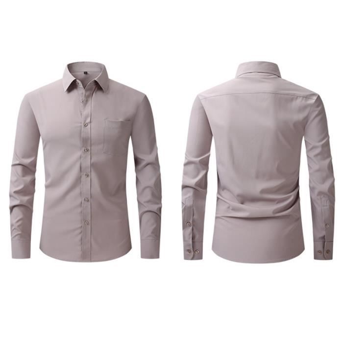 Camicia da uomo slim fit con colletto classico, maniche lunghe, taschino sul petto, tinta unita - Grigio chiaro