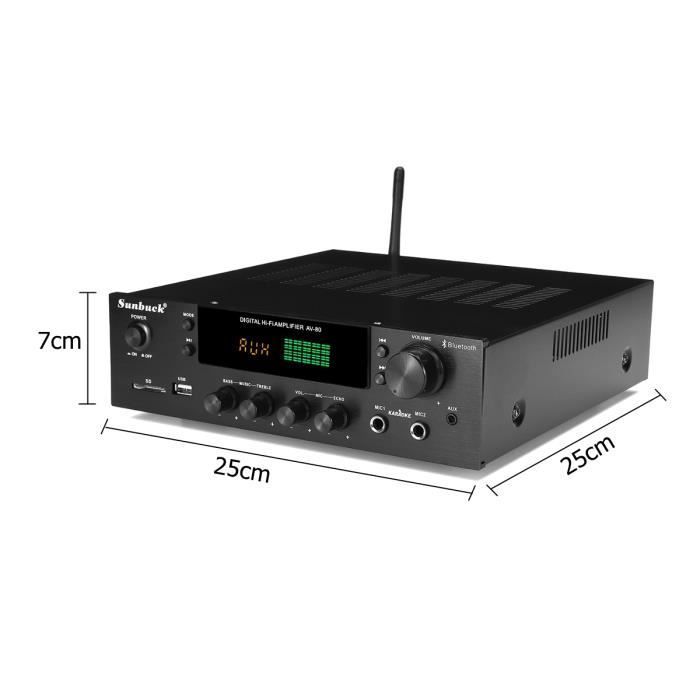 Amplificateur 2 x 200W Bluetooth 2 Zones 5 Calibrage HDMI USB SD FM