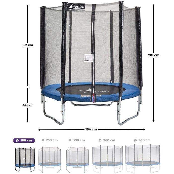 Trampoline - Ø 180 cm - Blue - KANGUI - With safety net