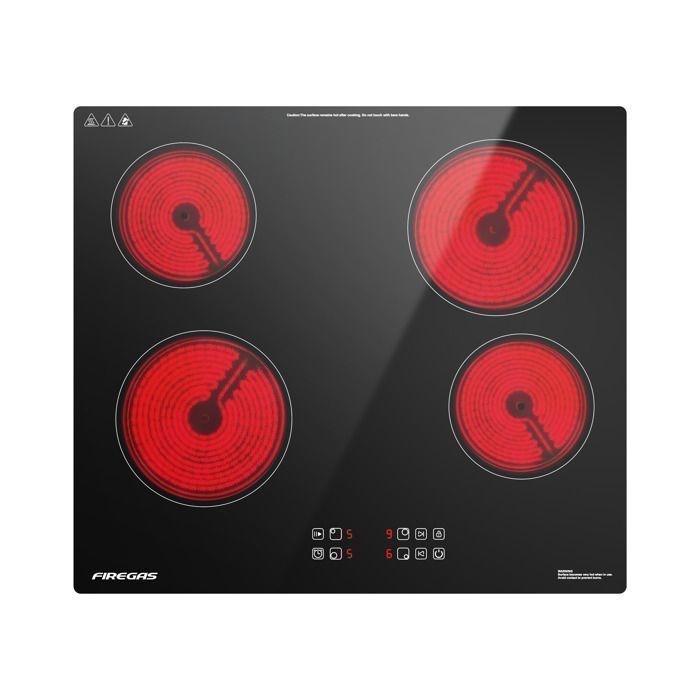 FIREGAS keramische kookplaat - 4 zones 6000W - B59 x D52 cm - Zwart