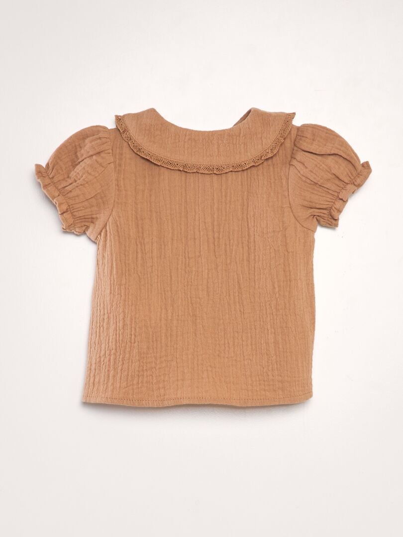Blouse van dubbel gaas katoen - BRUIN