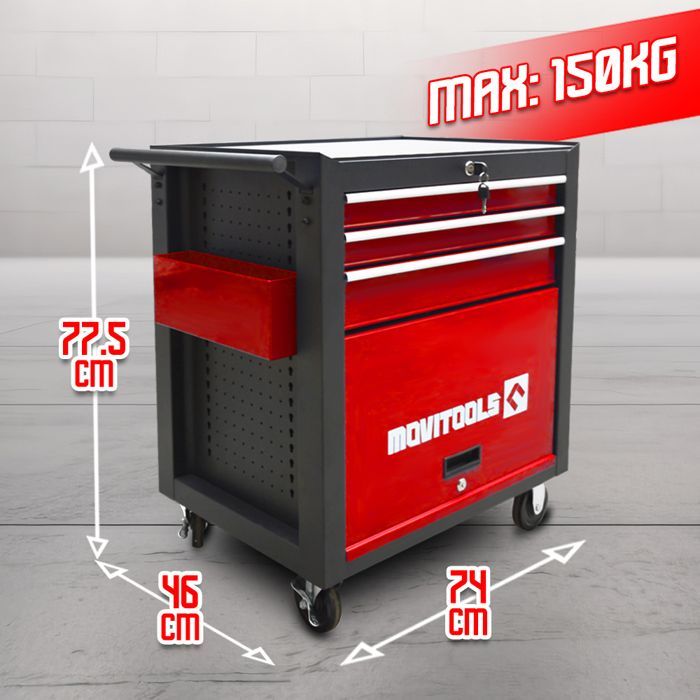 Werkstattwagen – MOVITOOLS – RC3T1P-101B – 3 Schubladen – 101 Zubehörteile – Verstärkter Stahl