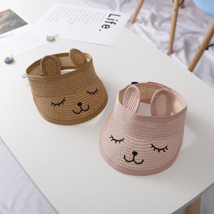 Sombrero de paja FUNMOON para niños, parasol de verano para bebés, top de playa suave con diseño de dibujos animados - 598081