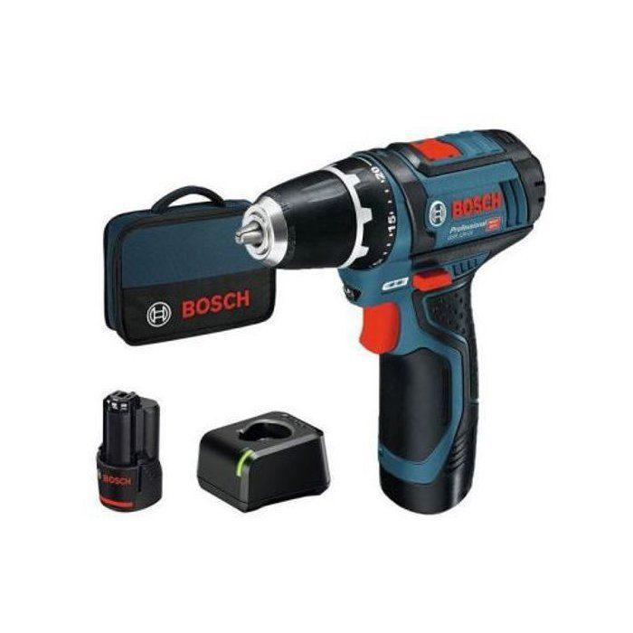 Bosch Professional GSR 12V-15 Cordless Drill/Driver + 2 x 2.0Ah Batteries + GAL 12V-20 Charger - 060186810F