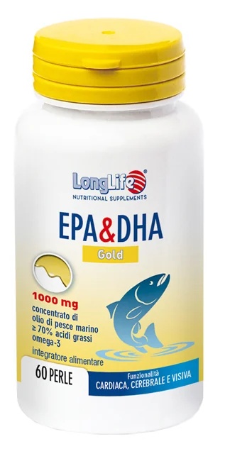 LONG LIFE Longlife EPA en DHA Gold 60 korrels. Bevordert cardiovasculaire gezondheid en lipidenregulatie.