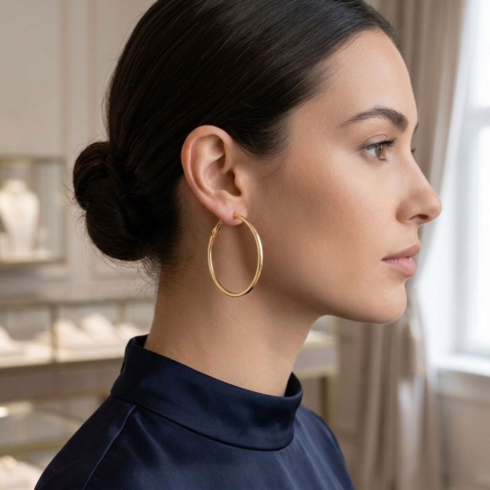 Boucles d'Oreilles - Créoles - Intemporelles - 40 mm - Jonc - Lisse - Plaqué Or Jaune 750/1000 - Femme