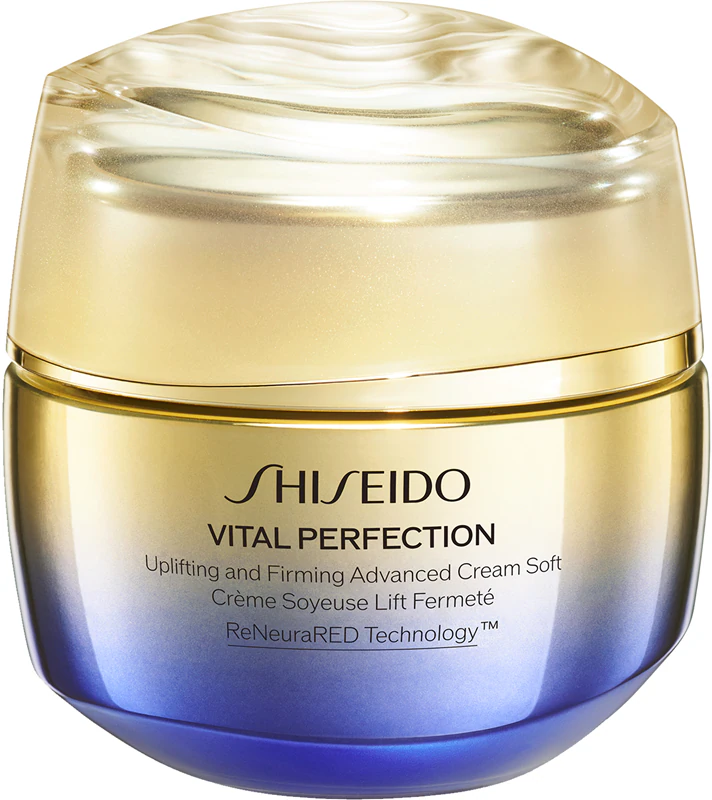 Shiseido Vital Perfection Uplifting and Firming Advanced Cream Soft, een lichte, verstevigende crème voor gebruik overdag en 's nachts.