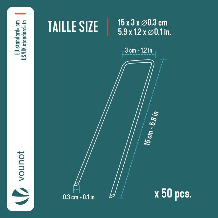 VOUNOT® Pack de 50 estacas de jardín en forma de U, 150x30 mm, acero galvanizado