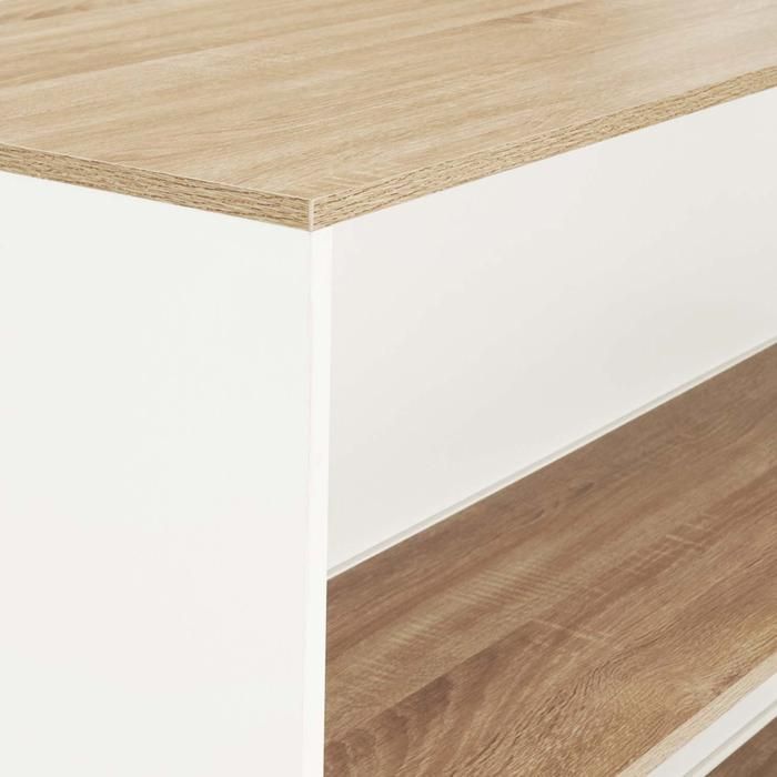IDMARKET Table de bar îlot JUNO bois blanc et plateau façon hêtre