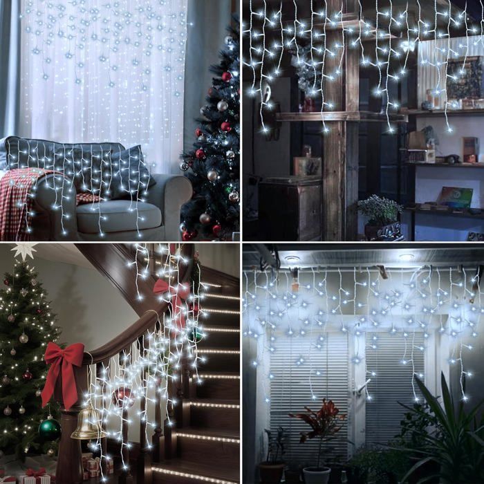 Guirnalda de luces solares para exteriores, 9+2 m, 162 LED, luces tipo cortina para exteriores con 8 modos y temporizador, resistente al agua IP65, decoración navideña.
