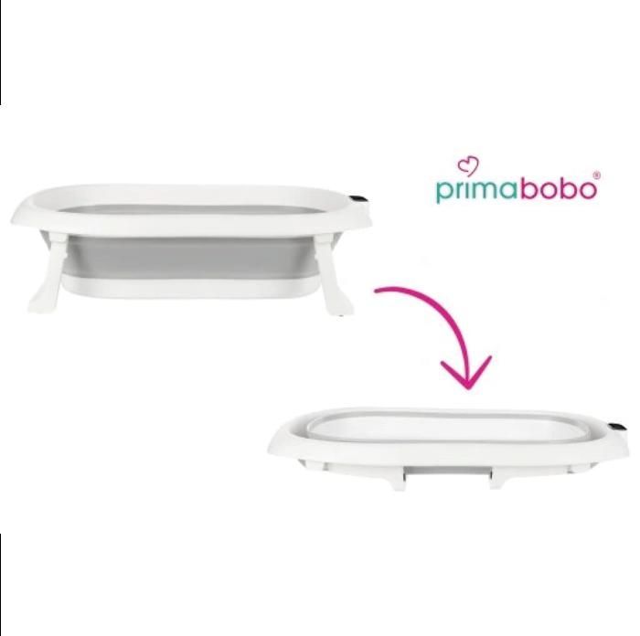 Primabobo Premium Baignoire pour bébé pliante 79cm Gris - coussin et support - avec Thermomètre
