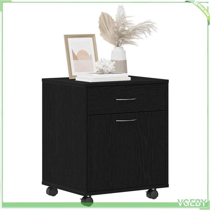 Meuble roulant - Chêne noir - Bois d'ingénierie - 45 x 38 x 54 cm - 1 étagère