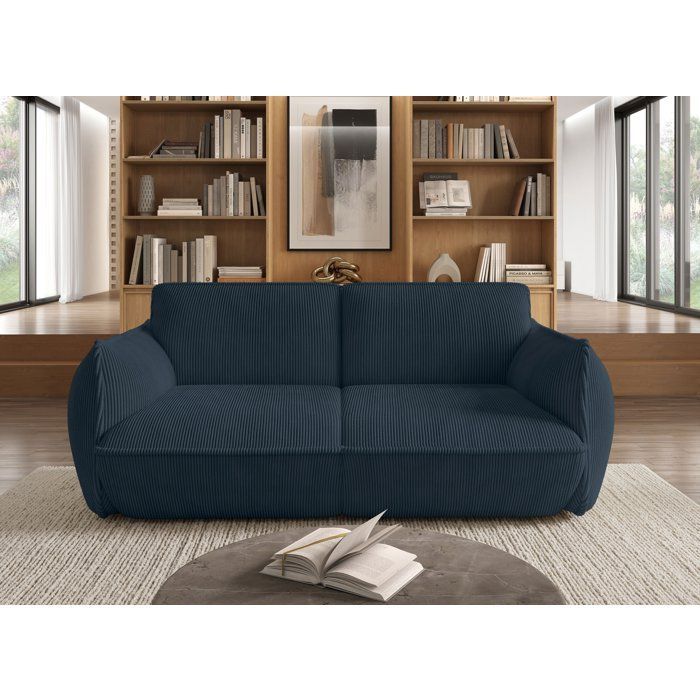Sofá fixo de 3 lugares - SOFFIO - Tecido azul - 220 x 98 x 83 cm