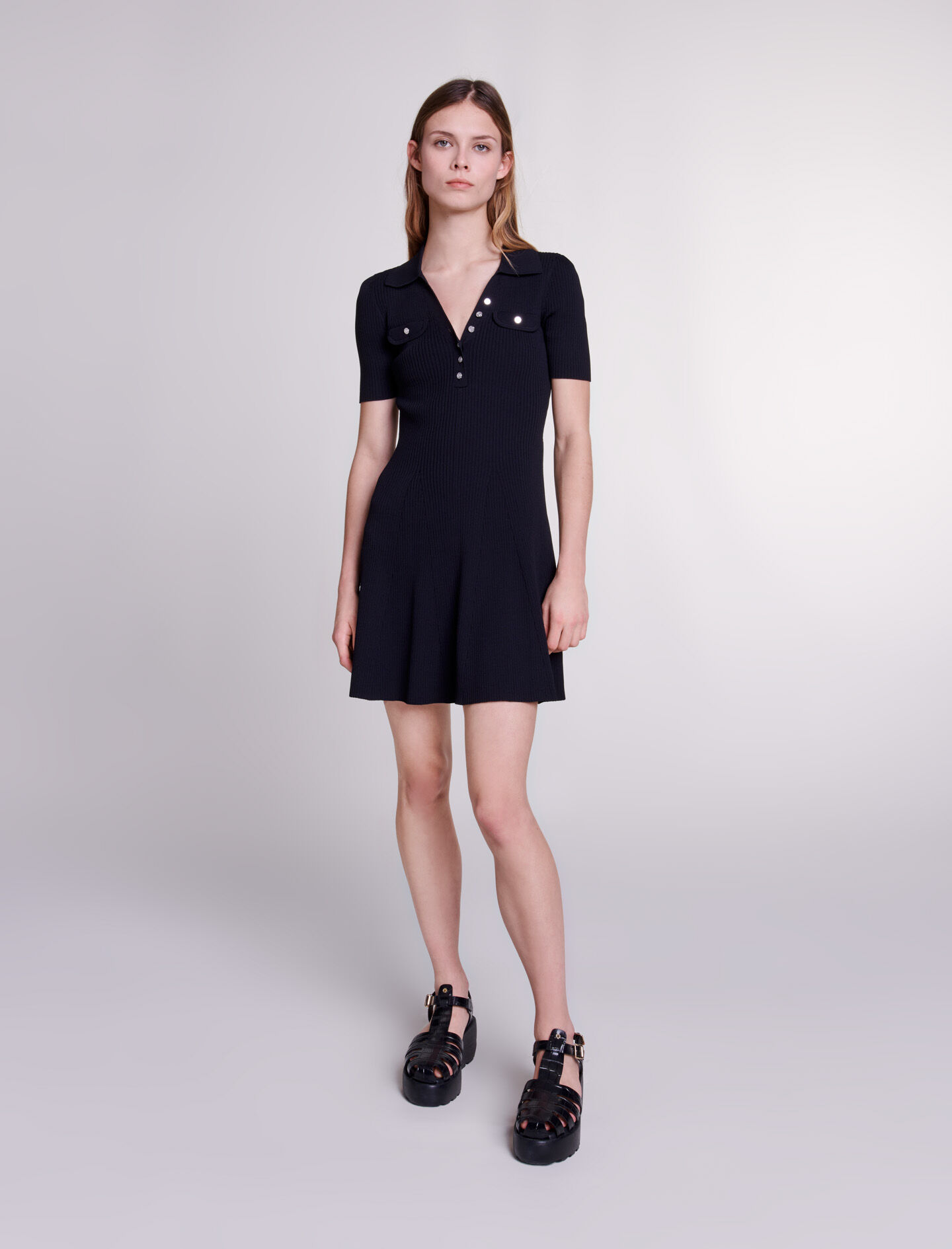 Rochie scurtă tricotată - Neagră