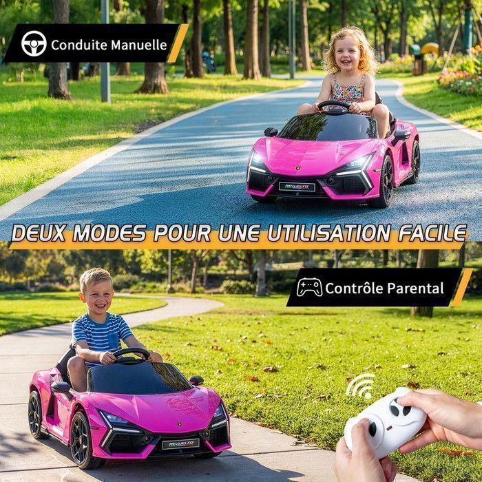 Lamborghini Revuelto Elektroauto – LALAHO – 3 Geschwindigkeiten, mit 2,4-GHz-Fernbedienung, für Kinder von 3–6 Jahren, Pink