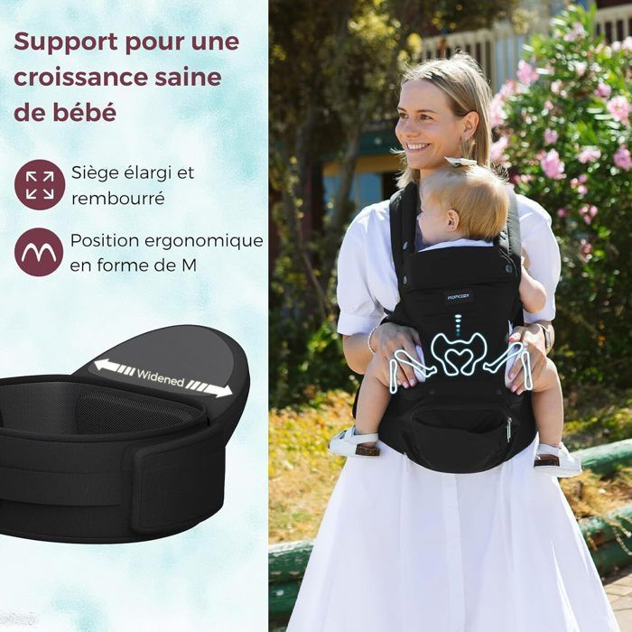 Momcozy 2-in-1 -kantoreppu säädettävällä lantiotyynyllä, jopa 20 kg, hengittävä ja lannetuki, vastasyntyneille ja taaperoille